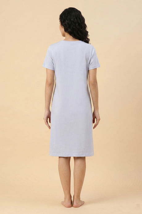 Zivame Farm Lore Knit Cotton Knee Length Nightdress - Xenon Blue — image 2